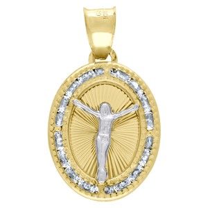 10kt 10k Two-Tone Gold Unisex Cubic Zirconia Crucifix  Oval Charm Pendant